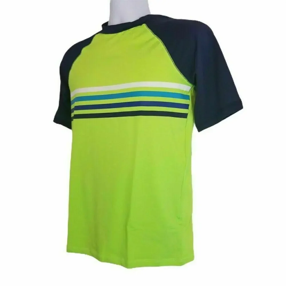 Cat & Jack Boys Rash Guard Green Blue Color Block UPF 50+ Stretch XL 16